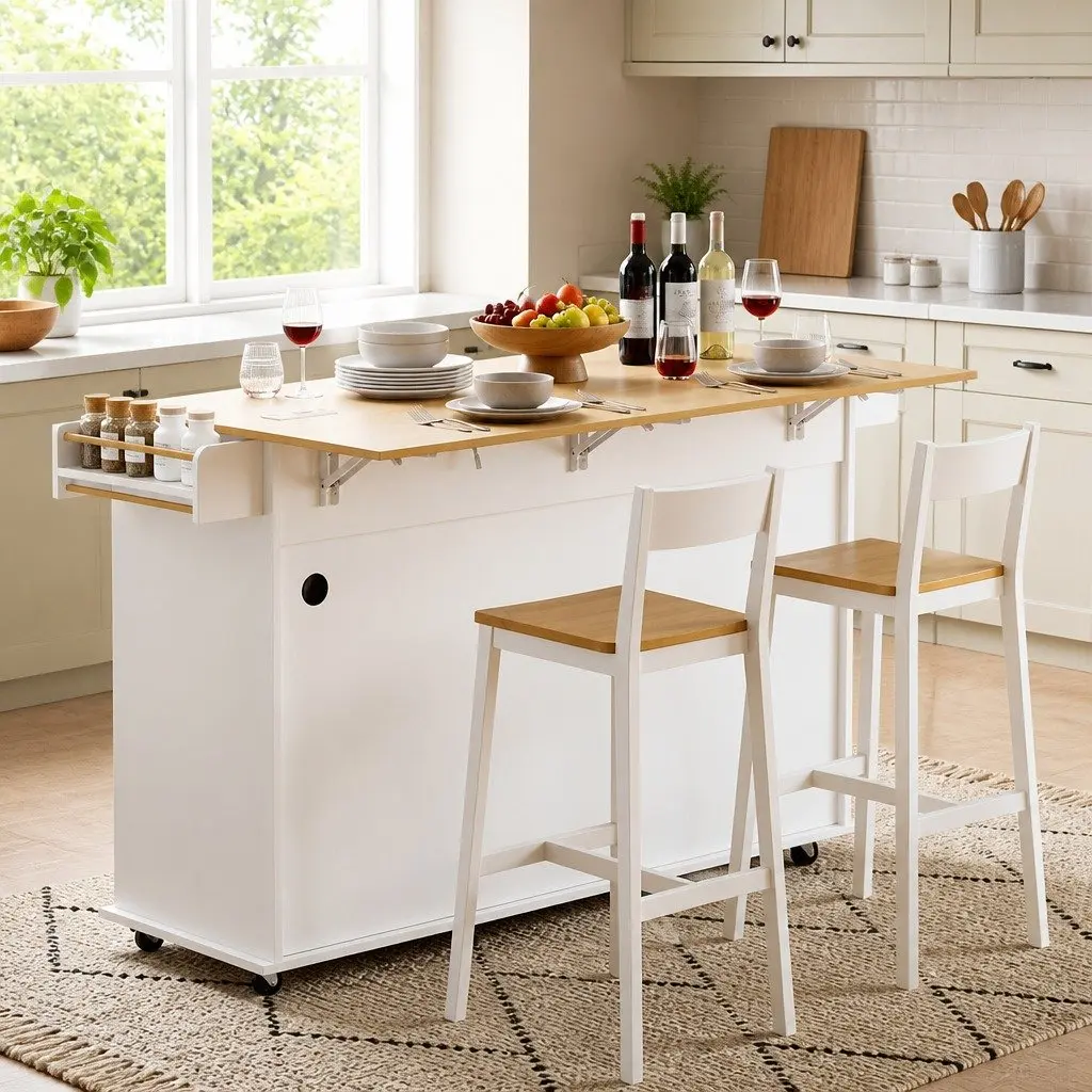 Kitchen Island Trolley Engineered Wood 150cm White
