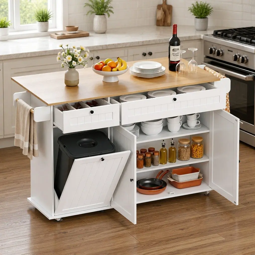 Kitchen Island Trolley Engineered Wood 150cm White