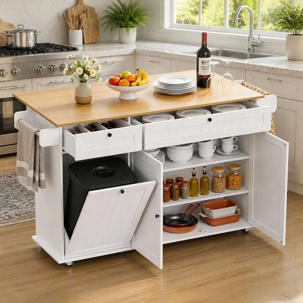 Kitchen Island Trolley Engineered Wood 150cm White