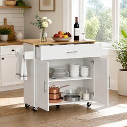 Premium Kitchen Island Trolley with Drop Leaf and Storage