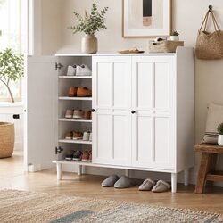 8-Tier Shoe Rack Cabinet White Adjustable Shelves Entryway Storage Organiser