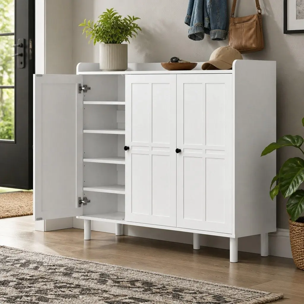 8-Tier Shoe Rack Cabinet E1 Boards White 112cm x 35cm x 100cm Adjustable Shelves