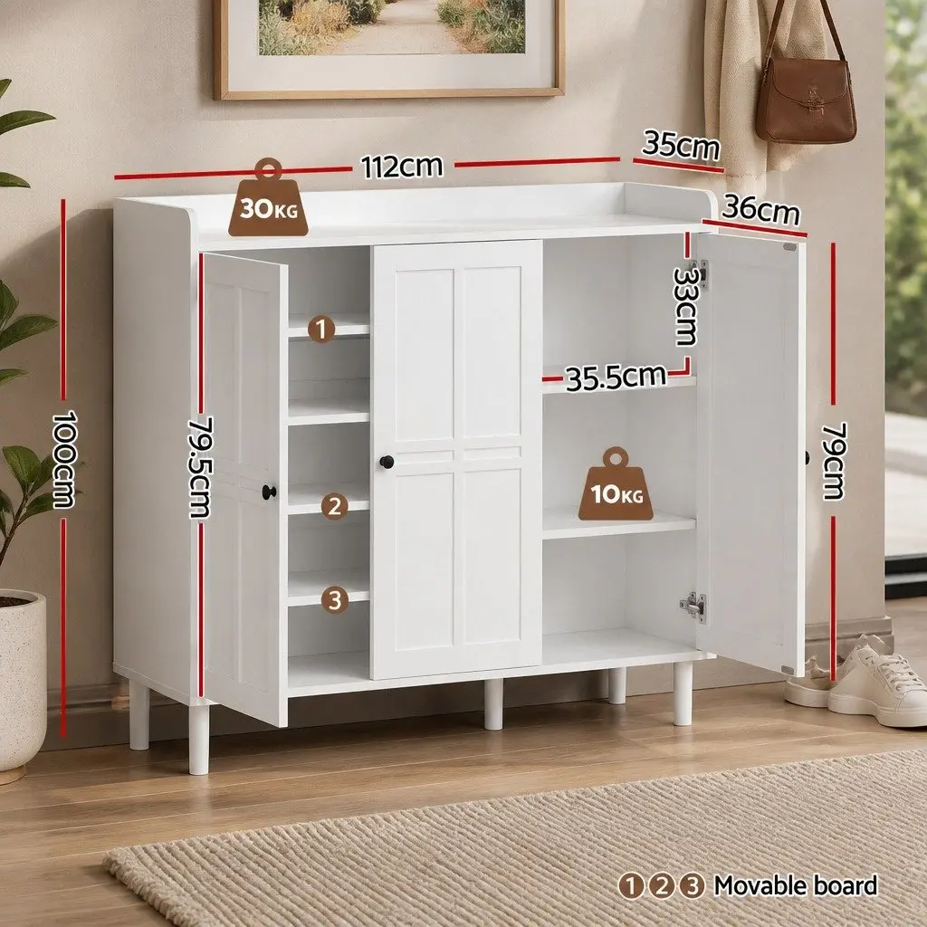 8-Tier Shoe Rack Cabinet E1 Boards White 112cm x 35cm x 100cm Adjustable Shelves