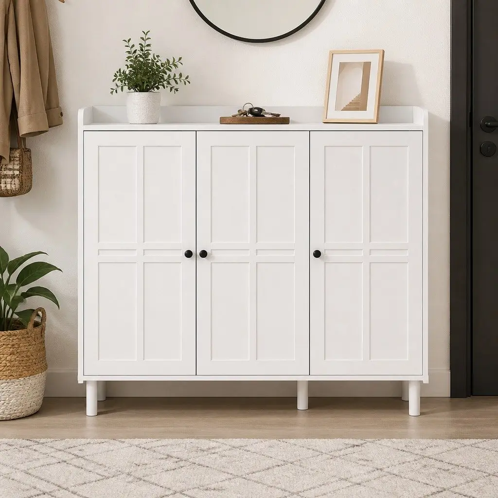 8-Tier Shoe Rack Cabinet E1 Boards White 112cm x 35cm x 100cm Adjustable Shelves