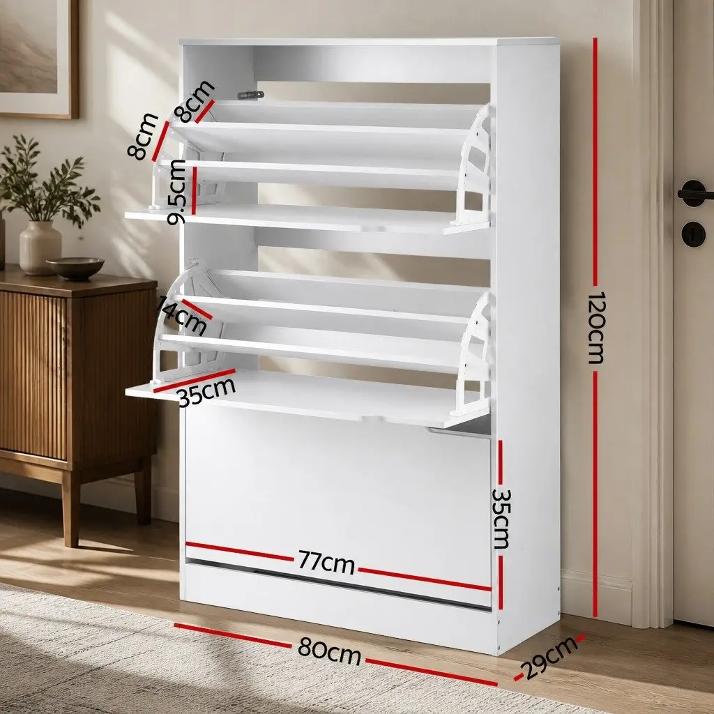 Shoe Rack Cabinet Particle Board 120cm White 6 Tier Adjustable Shelves