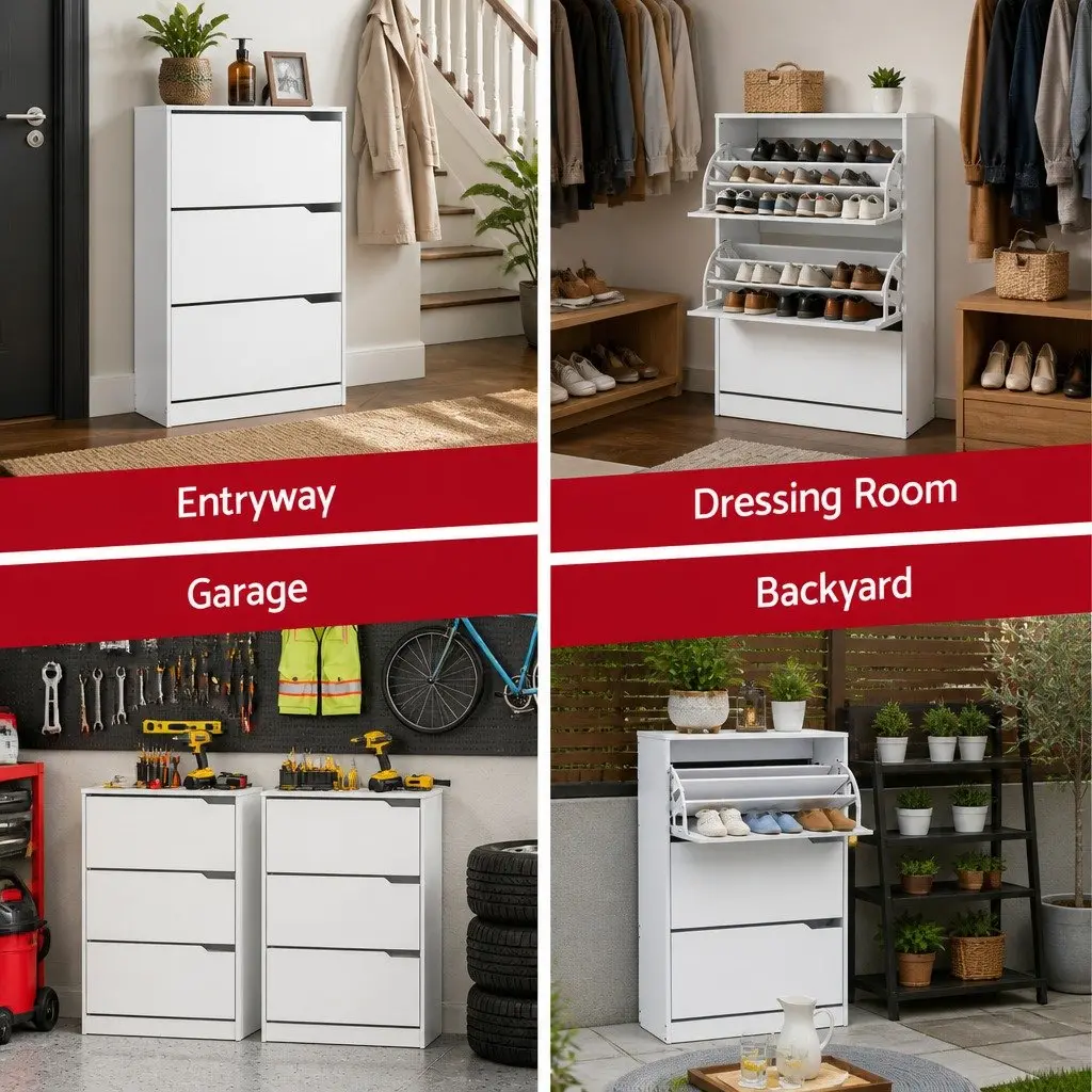 Shoe Rack Cabinet Particle Board 120cm White 6 Tier Adjustable Shelves