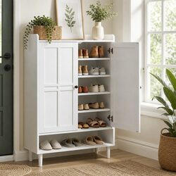 White Shoe Rack Cabinet Storage Cupboard 6 Tier Adjustable Shelves Hallway