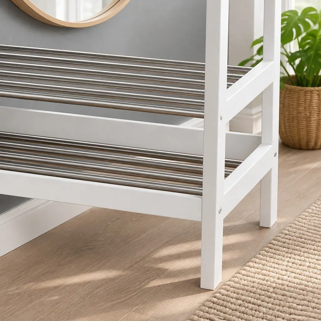 2-Tier Shoe Storage Bench Bamboo Frame White Organiser Cabinet 10 Pairs
