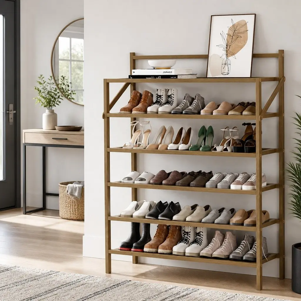 6-Tier Bamboo Shoe Rack Organizer for 18 Pairs