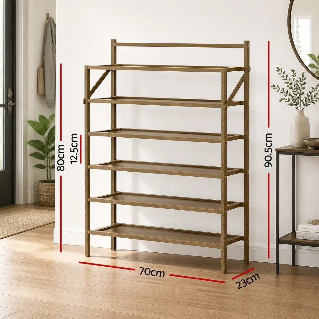 Shoe Rack Bamboo Frame 6-Tier Oak Storage Organizer