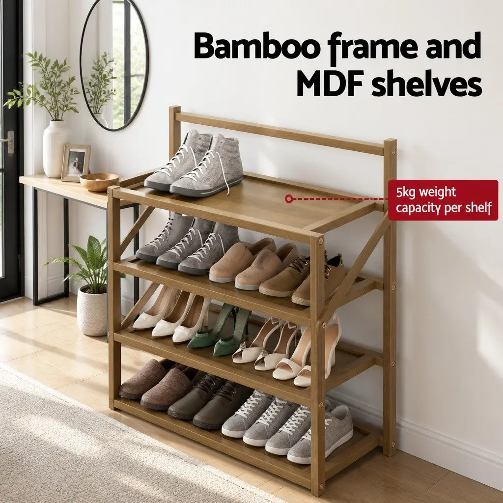 Shoe Rack Bamboo Frame 6-Tier Oak Storage Organizer