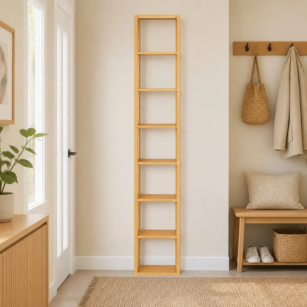 Shoe Rack Bamboo Frame MDF Shelves 8 Tier Pine