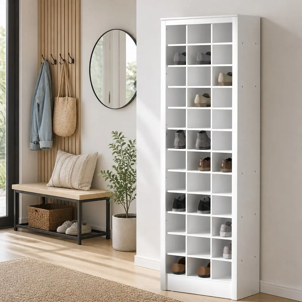 Shoe Rack Particleboard 12-Tier 36 Pairs White