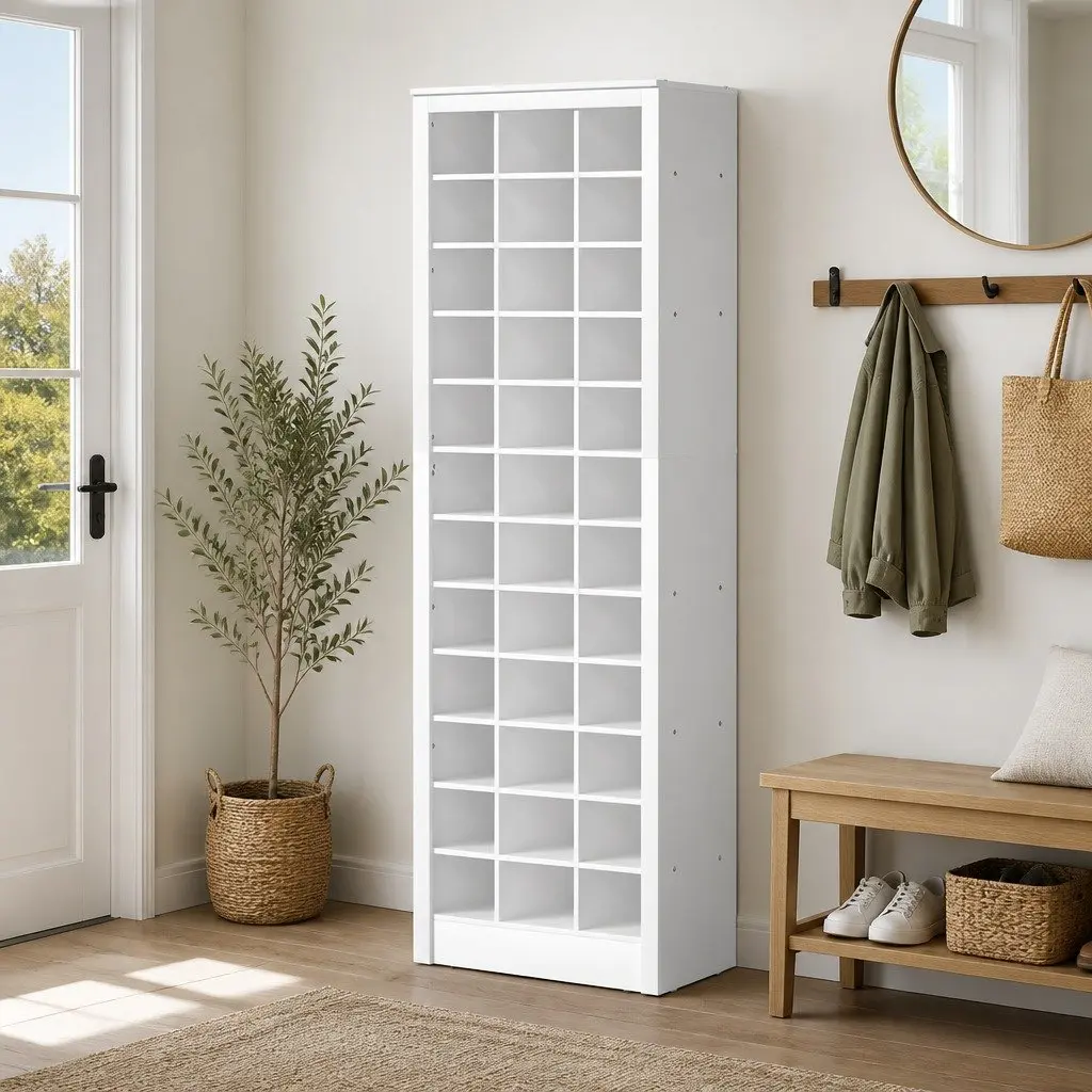 Shoe Rack Particleboard 12-Tier 36 Pairs White