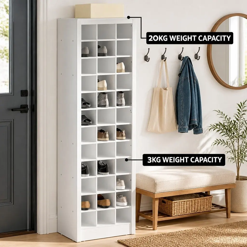 Shoe Rack Particleboard 12-Tier 36 Pairs White