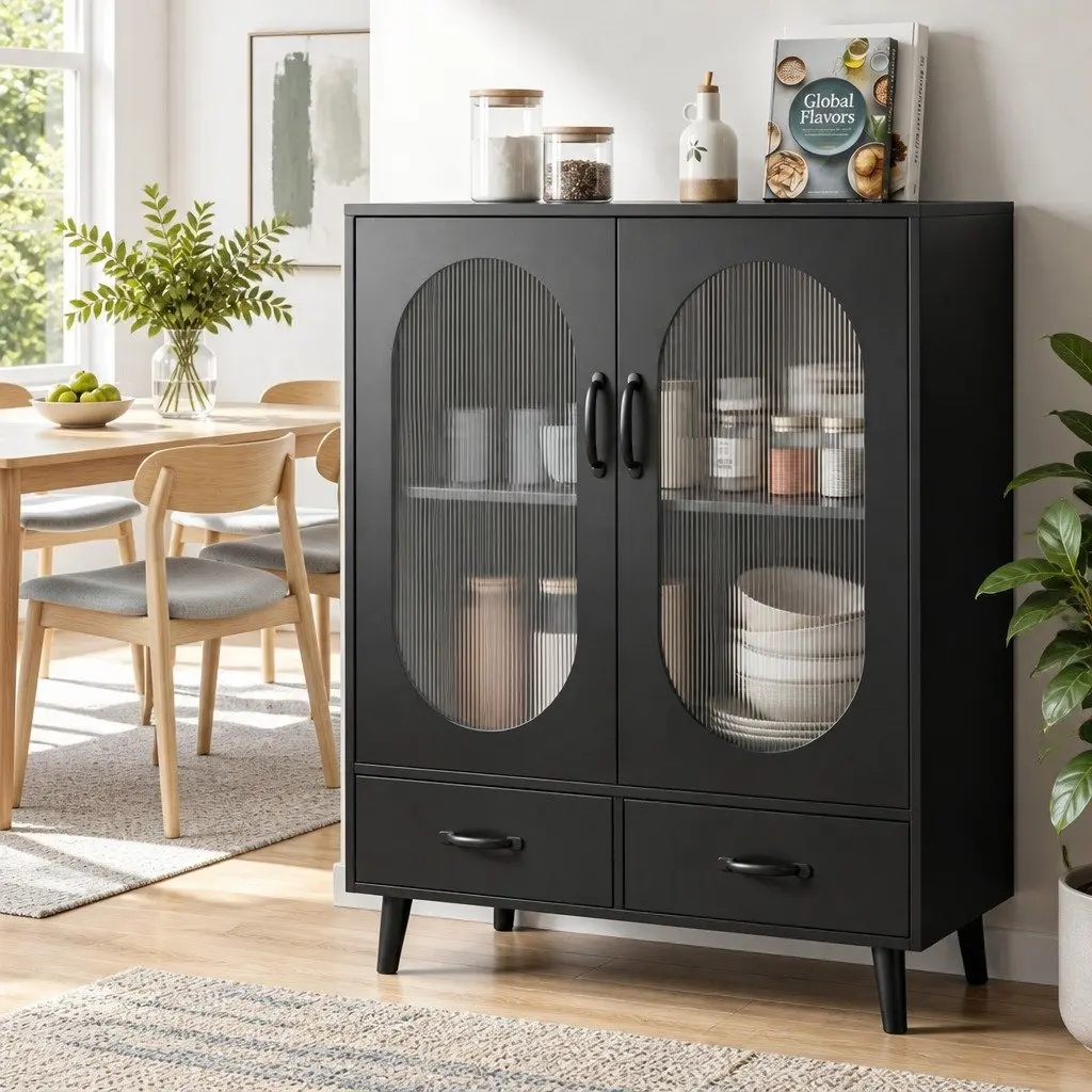 Black Buffet Sideboard Storage Cabinet