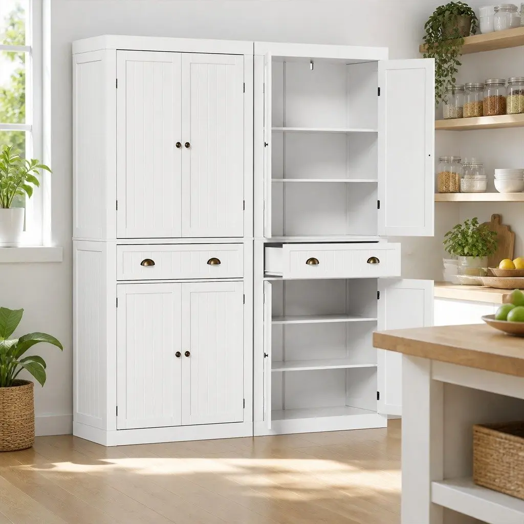 Set of 2 White Buffet Sideboard Cabinets with 6-Tier Storage