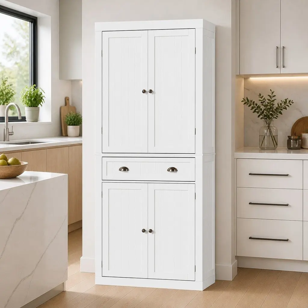 6-Tier Buffet Sideboard in White for Storage