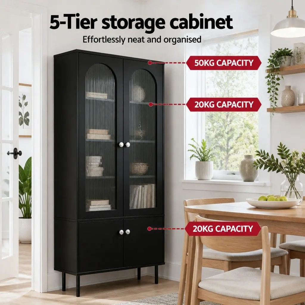 Buffet Sideboard Cabinet Particle Board 5-Tier Storage Black