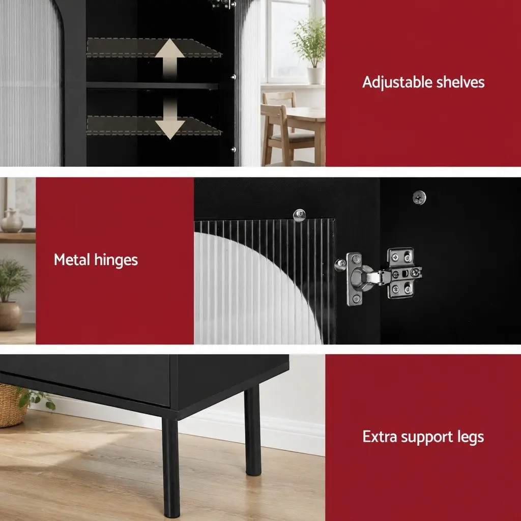 Buffet Sideboard Cabinet Particle Board 5-Tier Storage Black