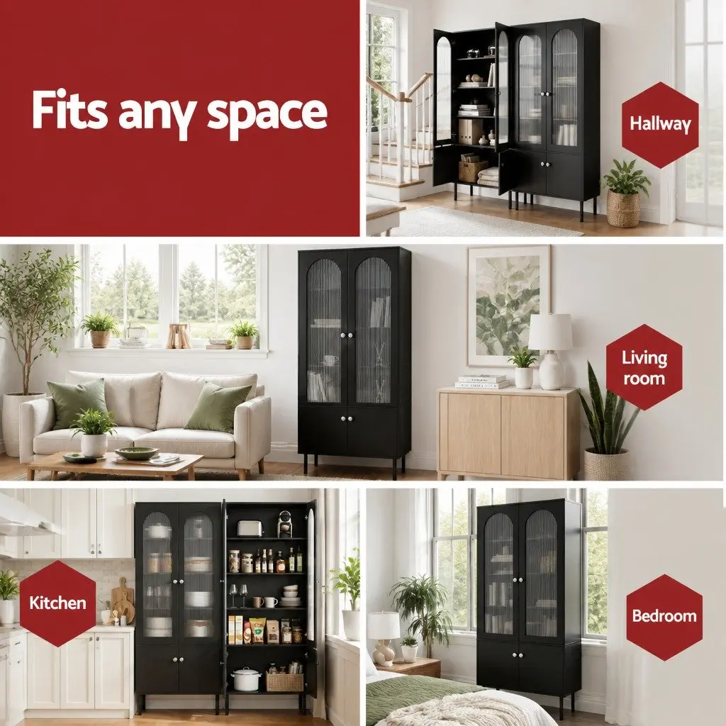 Buffet Sideboard Cabinet Particle Board 5-Tier Storage Black