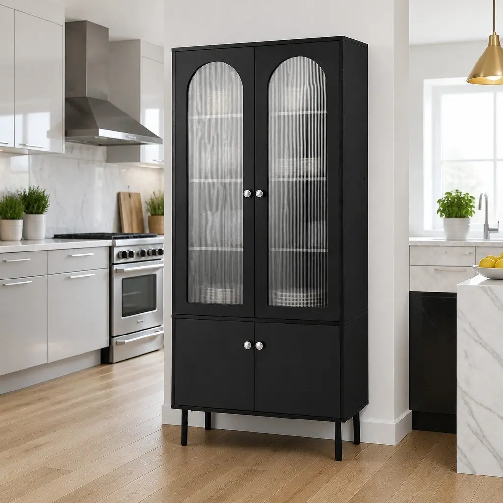 Black 5-Tier Buffet Sideboard with Ample Storage