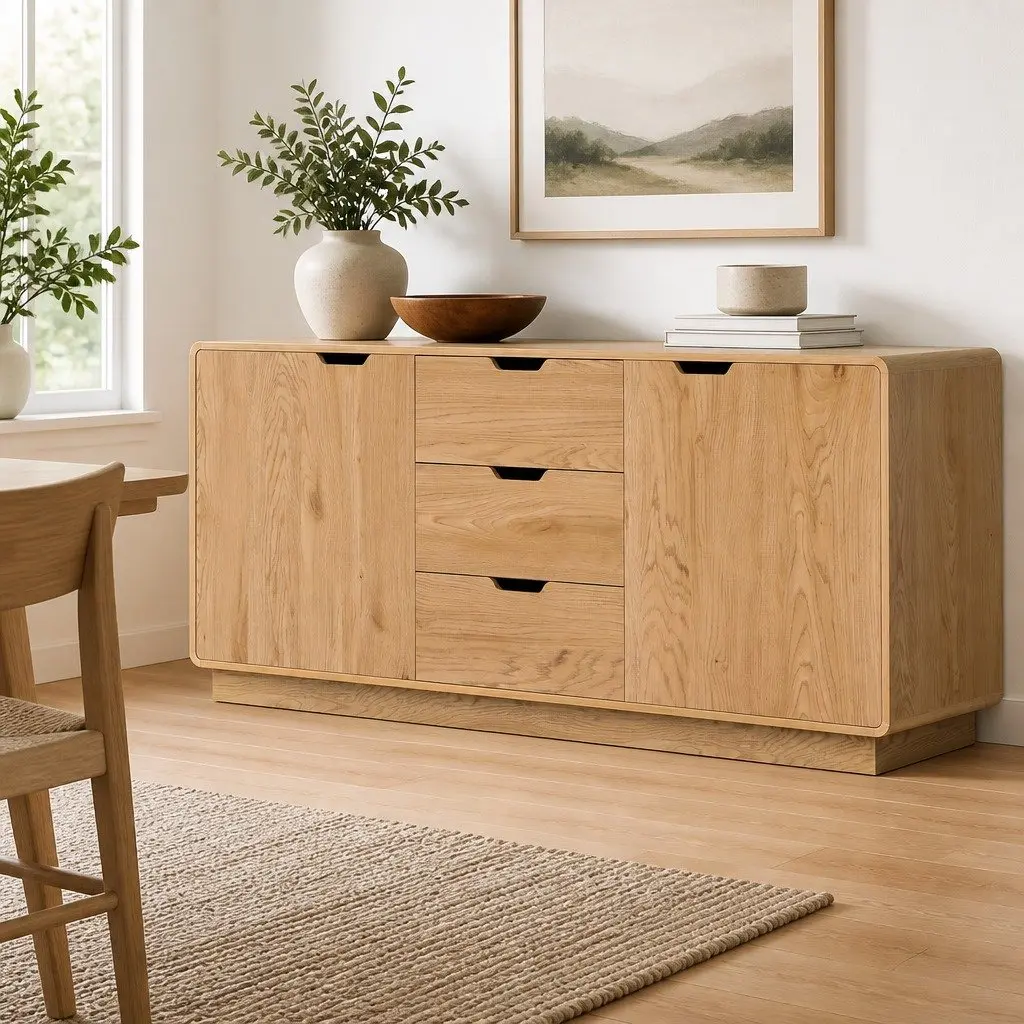 Oak Buffet Sideboard Cabinet with Storage and Drawers