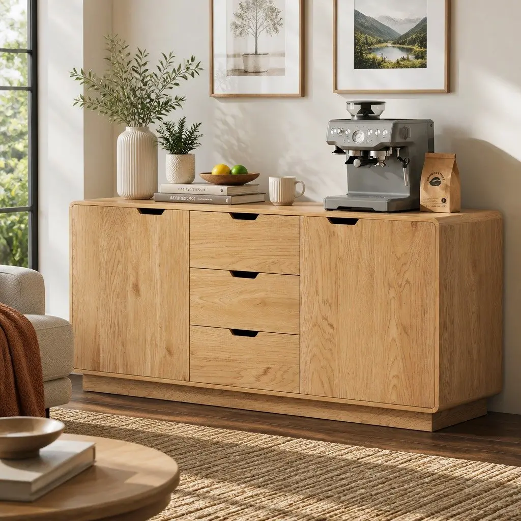 Buffet Sideboard Cabinet Particle Board MDF Oak 160cm x 40cm x 75cm