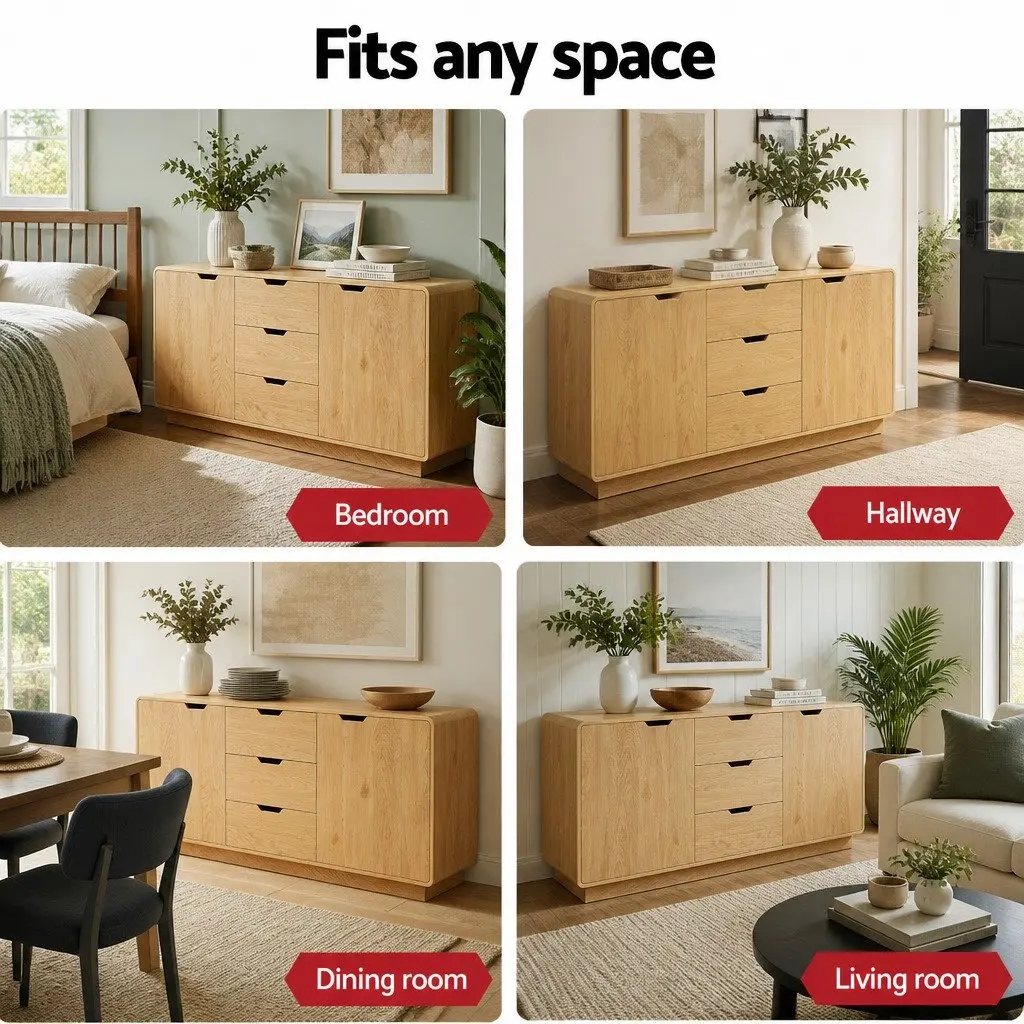 Buffet Sideboard Cabinet Particle Board MDF Oak 160cm x 40cm x 75cm