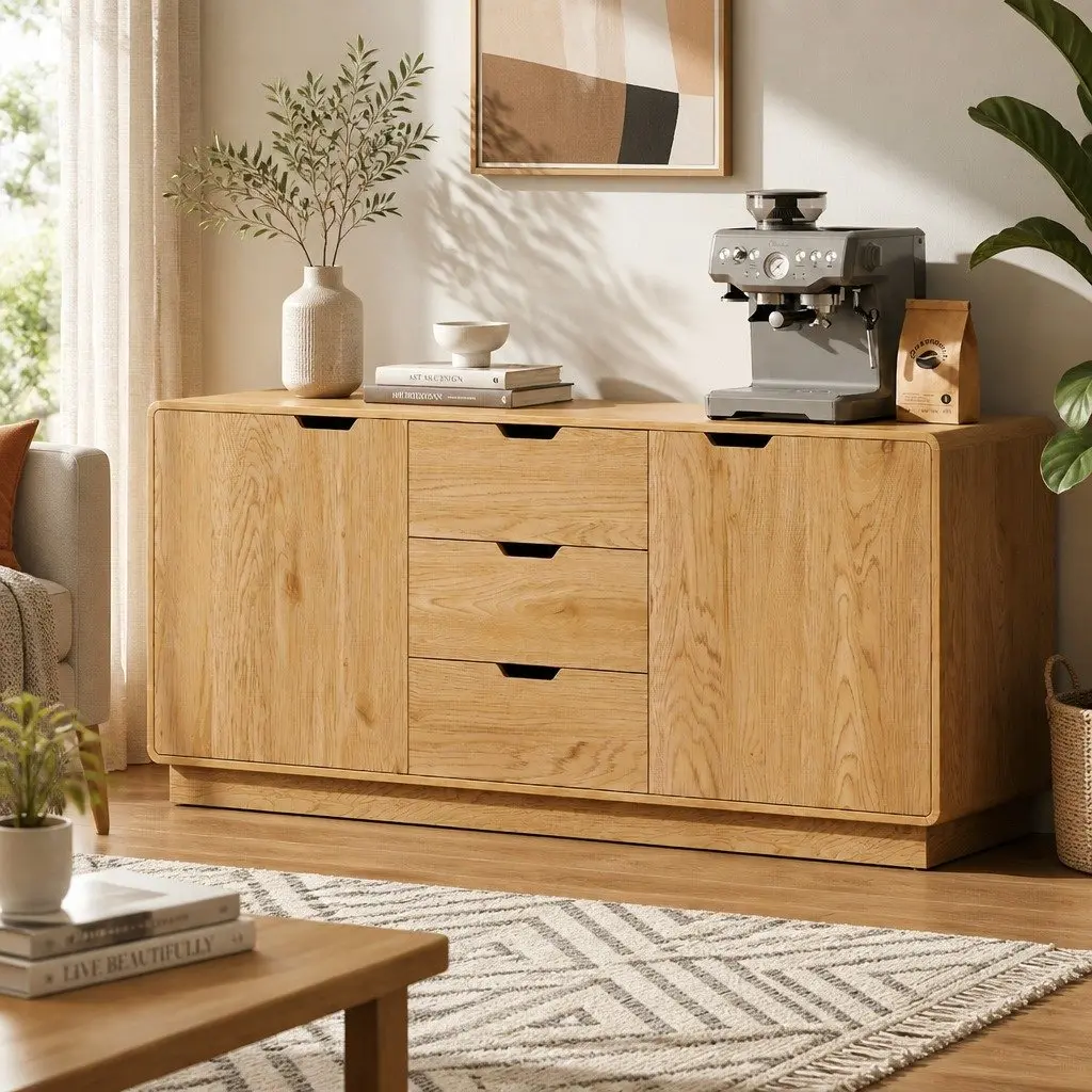 Buffet Sideboard Cabinet Particle Board MDF Oak 160cm x 40cm x 75cm