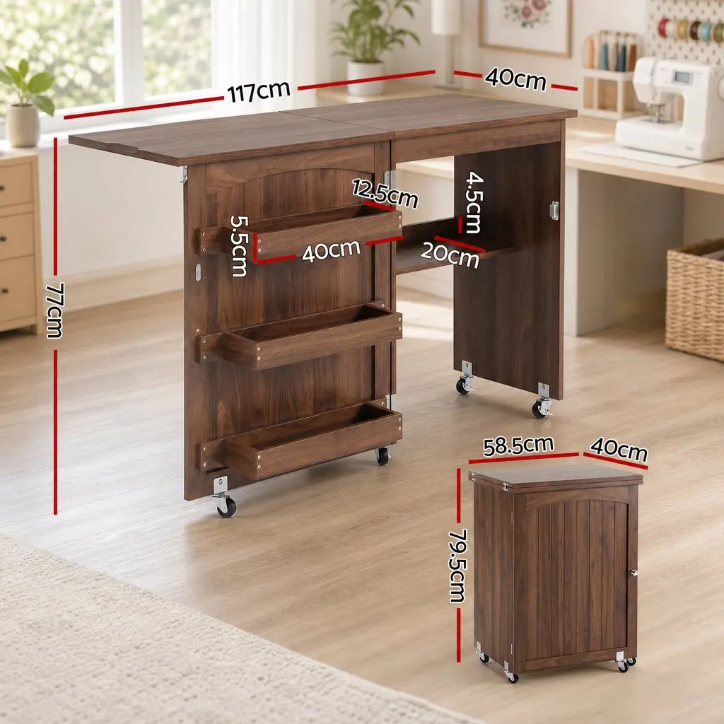 Folding Sewing Table PB Iron Brown Compact Work Desk Craft Station