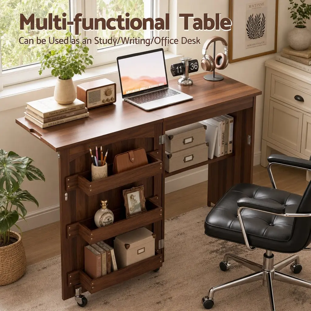 Folding Sewing Table PB Iron Brown Compact Work Desk Craft Station