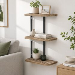 Rust Oak 3-Tier Floating Wall Shelf with Metal Brackets