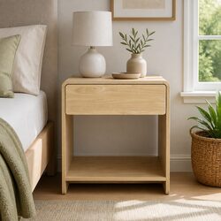 Stylish Bedside Table with Drawer and Open Shelf
