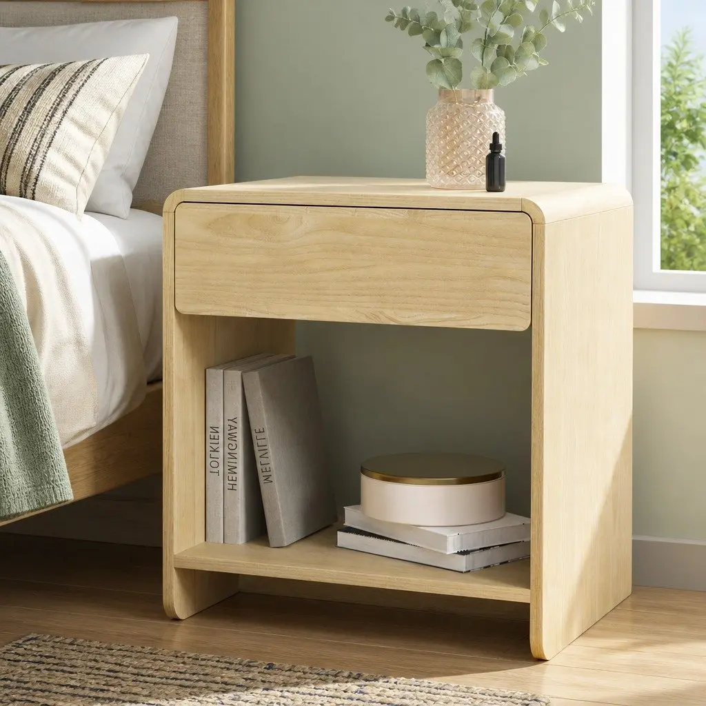 Bedside Table with Drawer and Open Shelf