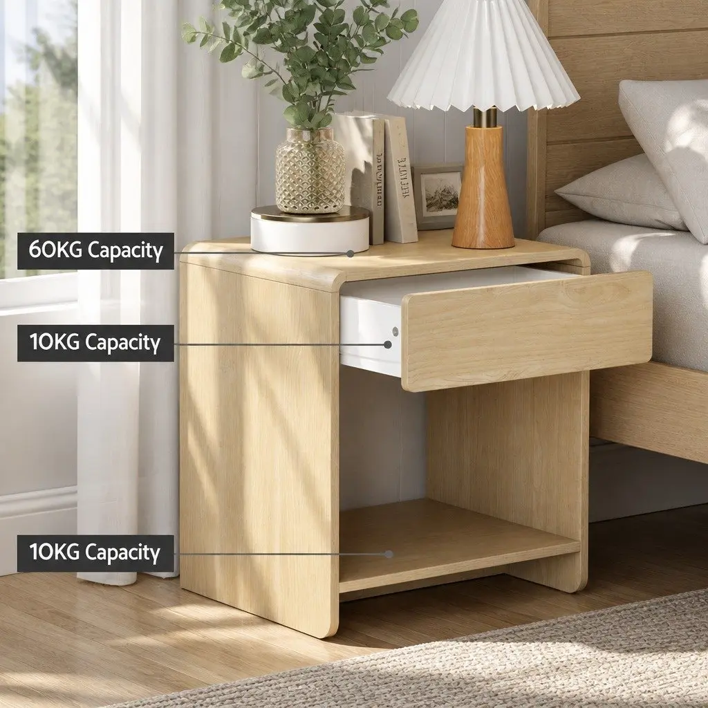 Bedside Table with Drawer and Open Shelf
