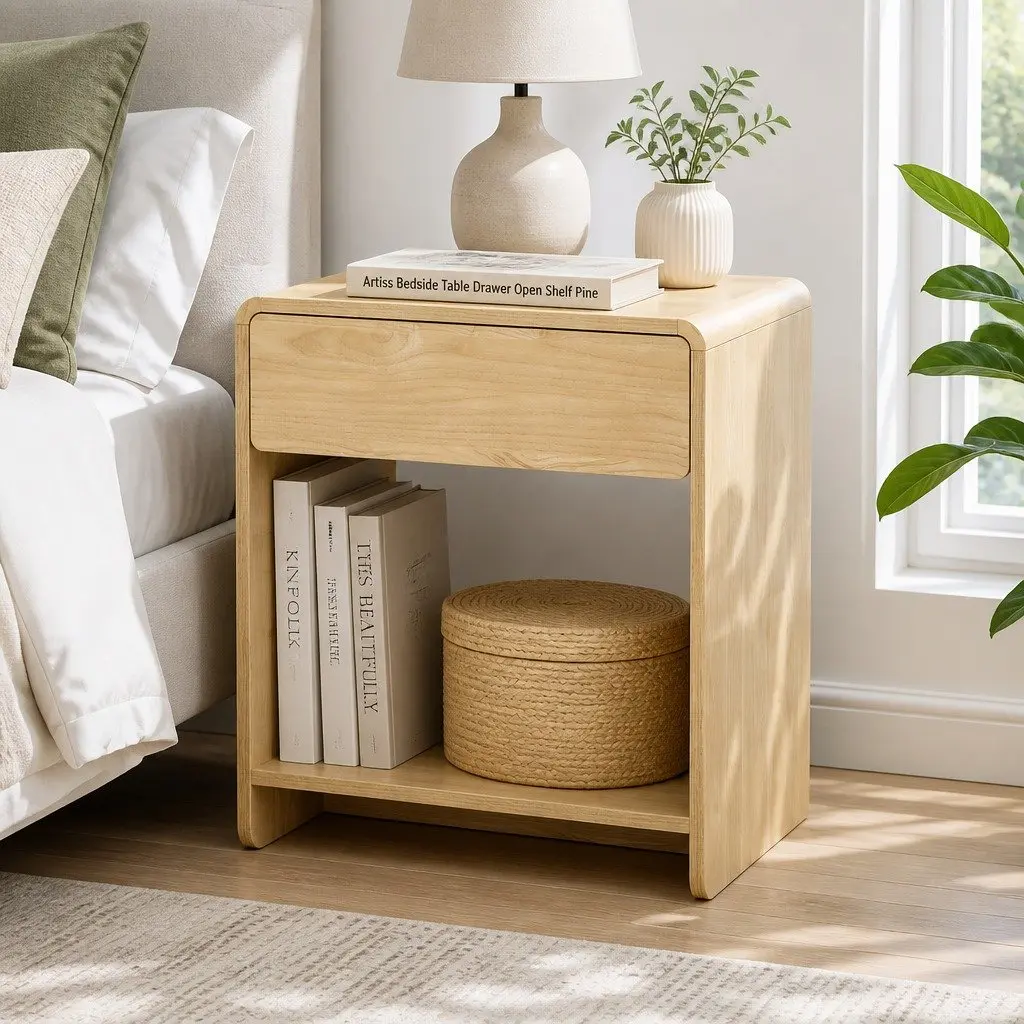 Bedside Table with Drawer and Open Shelf