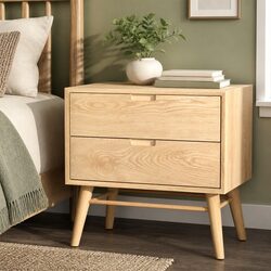 Bedside Table Drawers Side End Table Storage Cabinet Nightstand Natural Wood