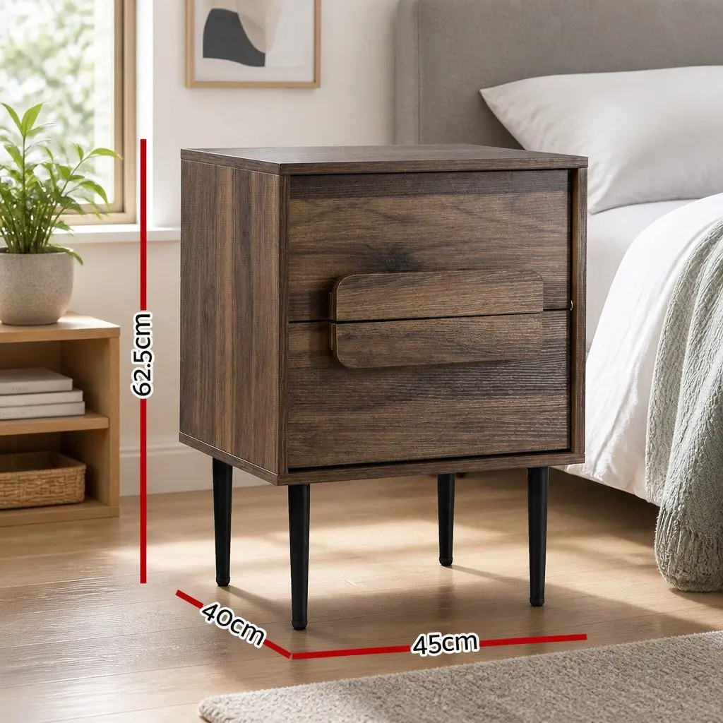 Walnut Bedside Table Nightstand with 2 Drawers