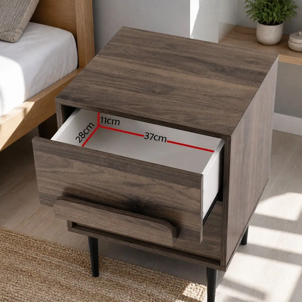 Walnut Bedside Table Nightstand with 2 Drawers