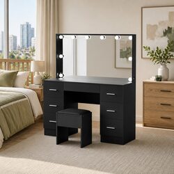 Stylish Black Dressing Table Vanity Set with LED Bulbs