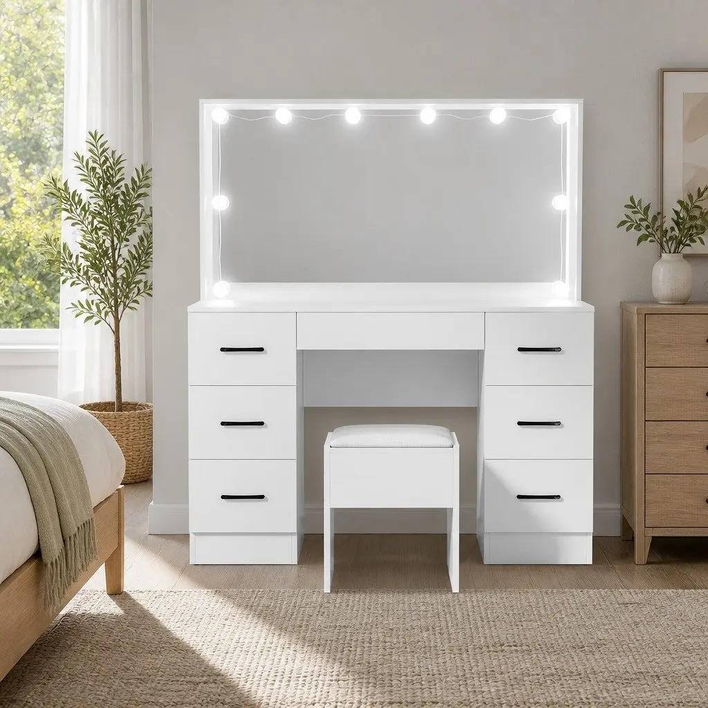 Hollywood Mirror Vanity Dressing Table Set with Stool