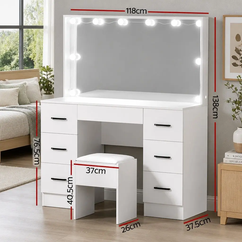 Hollywood Mirror Vanity Dressing Table Set with Stool