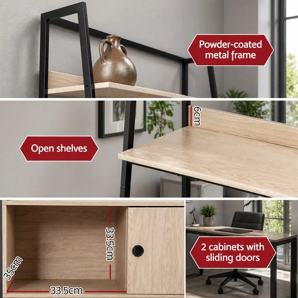 5 Tier Oak Cube Bookshelf with Sliding Cabinets