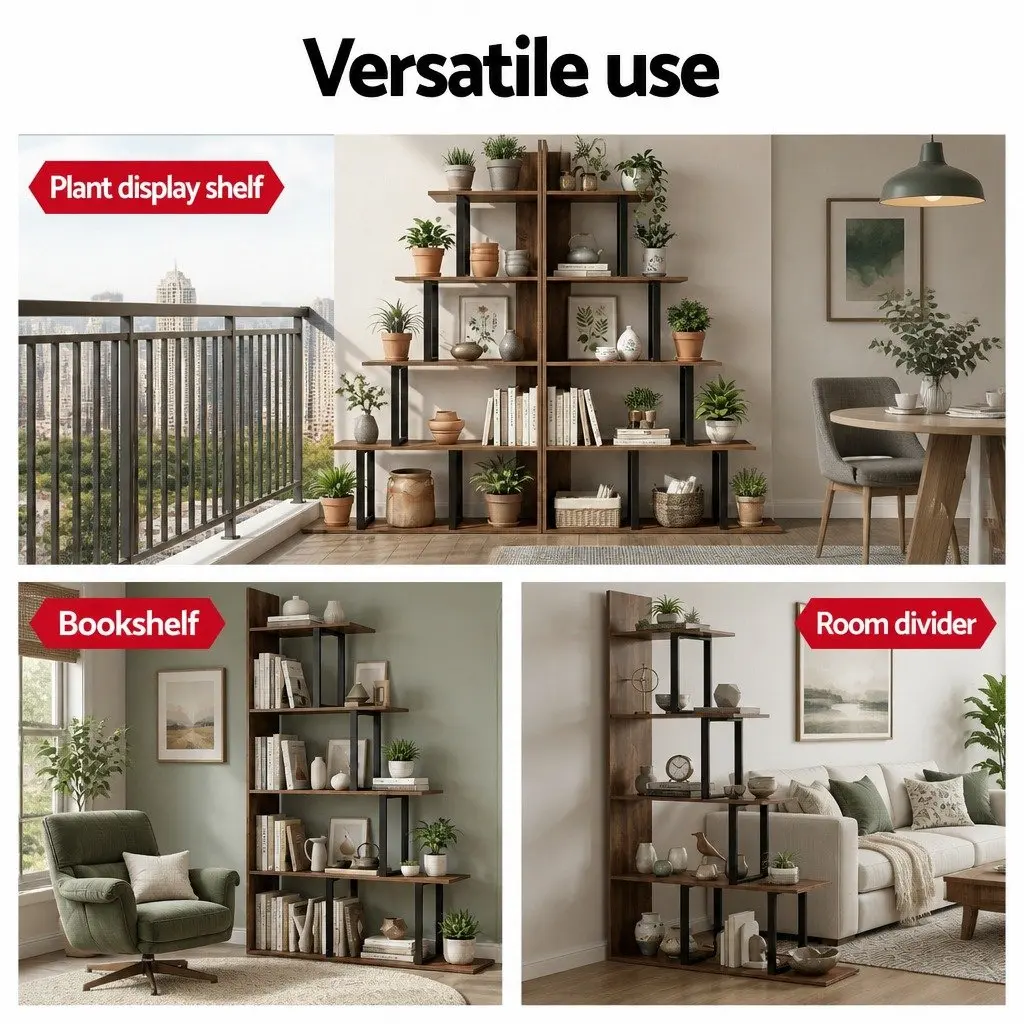 L-Shaped 5-Tier Ladder Bookshelf with Walnut Finish
