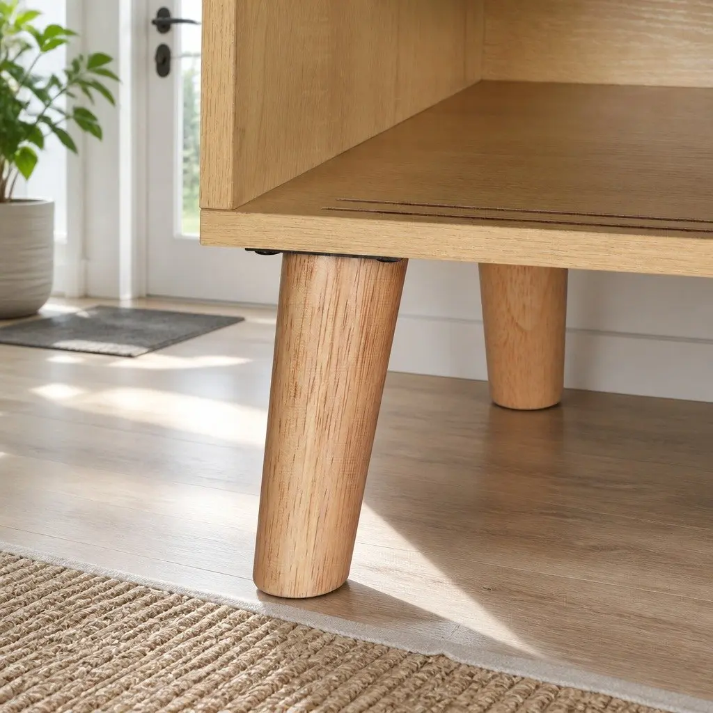 White Oak Shoe Cabinet with 30 Pair Storage and Sliding Doors