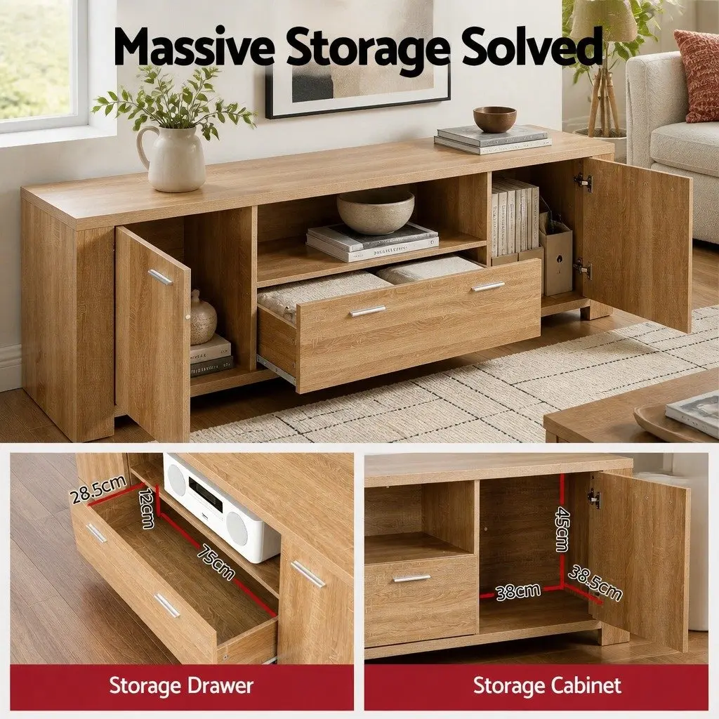 TV Entertainment Unit Coffee Table Set Pine Natural Wood Grain 2 Piece