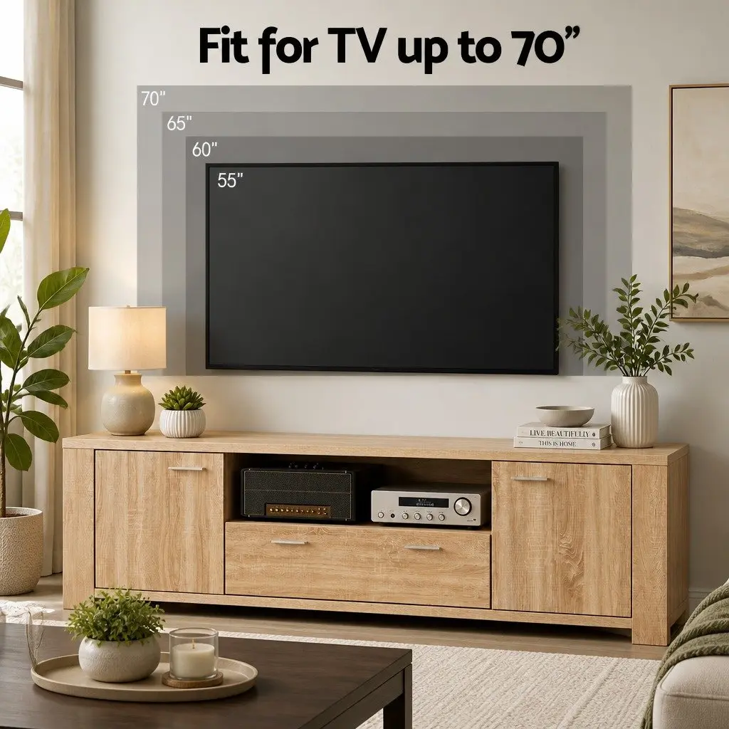 TV Entertainment Unit Coffee Table Set Pine Natural Wood Grain 2 Piece