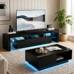 Modern Black TV Entertainment Unit & Coffee Table Set