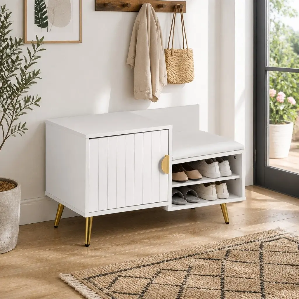 Shoe Rack Cabinet Bench with Padded Seat